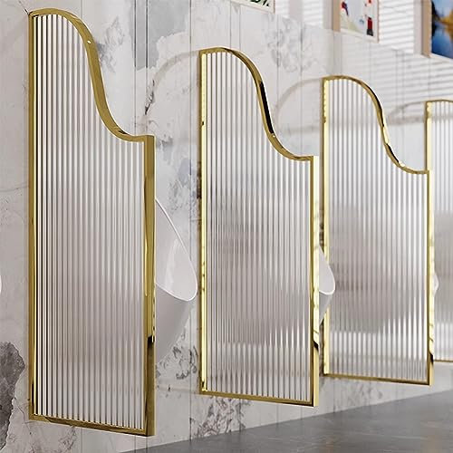 Genérico Mampara de urinario Mampara de urinario para Inodoro con Marco de Metal Negro o Dorado, mampara de urinario de Vidrio Templado para protección de la privacidad, Deflector Separador de urinar