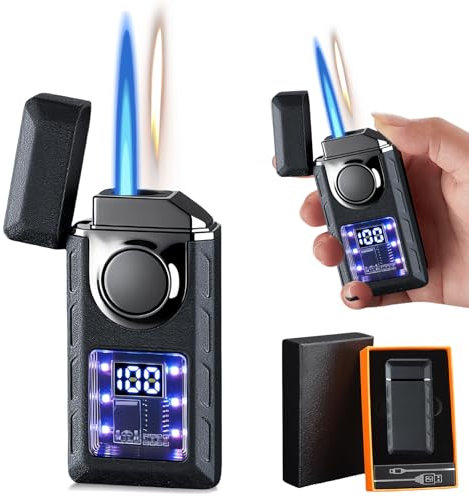 Mechero de llama de chorro de doble llama, encendedor de llama, encendedor de chorro de llama, encendedor USB-C recargable, encendedor de llama Jet (se vende sin gas butano), para velas, barbacoa de