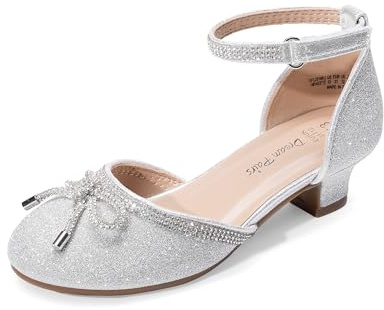 DREAM PAIRS Girls Rhinestone Pumps,Silver-Glitter,4 Big Kid