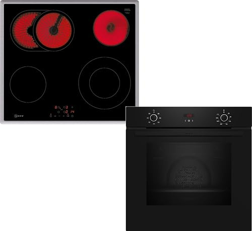 NEFF BX36B0 Kit de cuisinière encastrable comprenant une cuisinière B1CCC0AK3, 60 x 60 cm, CircoTherm pour une chaleur uniforme, écran LED et plaque de cuisson électrique T16SBN1L0, zone de cuisson,