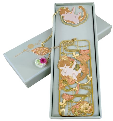 Famweylami Metall Lesezeichen, Bookmark Geschenk für Lehrer, Leser, Bücherwurm, Mädchen, Mutter, Großmutter, Buchdekoration, Sammlerstücke, Souvenirs -Gelb Katze