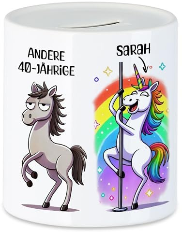 Kiddle-Design Spardose Personalisiert 40. Geburtstag - Andere 40 Jährige Du - 40. Geburtstag lustig witziges Geldgeschenk Frau Frauen Einhorn - Sparschwein Sparbüchse