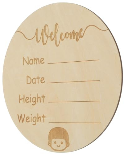 Vaguelly Neugeborenenschild aus Holz Runde Geburtsanzeige Namensschild für Babyzimmer Personalisiertes Erinnerungsstück Handgefertigt aus Naturholz