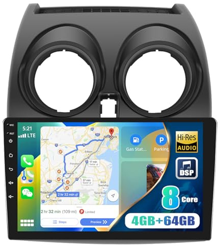 CAMECHO 8-Core 4+64G Android 15 with Qualcomm Snapdragon Chip Car Stereo for Nissan Qashqai (2006-2016), 9 IPS Touch Screen Bluetooth 5.0 DSP with Backup Camera Support Wireless Carplay Android Auto