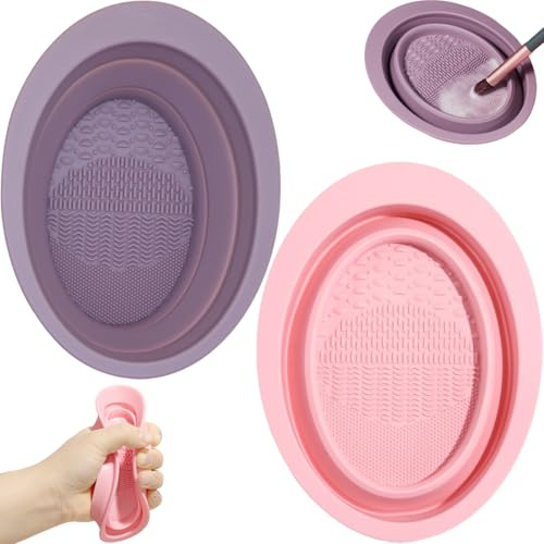 BDEPSTR 2 Piezas Limpiador de Brochas de Maquillaje Set Plegable, Cuenco de Silicona Limpieza de Pinceles para Secar Esponja de Maquillaje, Esponja de Polvos, Pincel