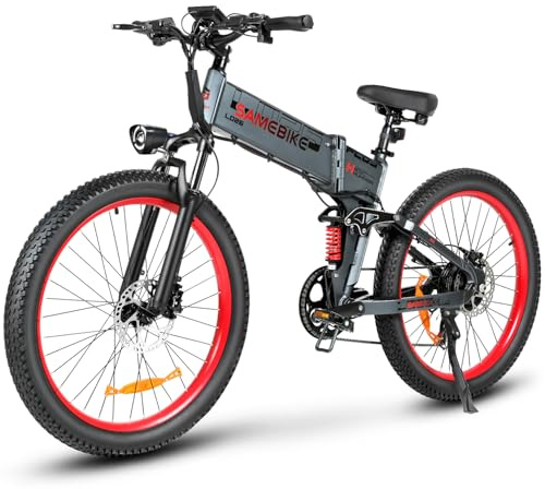 SAMEBIKE Mountain Electric Bike for Adults,Folding Electric Bicycle with Removable 48V 14AH Battery,250W Motor & Max Speed 25km/h,26 Inch Ebike Range 45-100KM, Color LCD Display 7 Speed