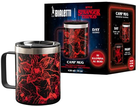 Bialetti Tazza Termica con Manico Stranger Things, si illumina al buio, perfetta tenuta della temperetura, no Lavastoviglie, capienza 420 ml