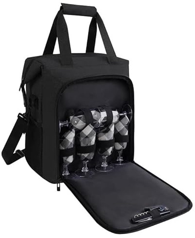 ALLCAMP Große Kühltasche für Weintasche mit Flaschenzubehör, Weinregal Einkaufstasche (6 Flaschen Schwarz)