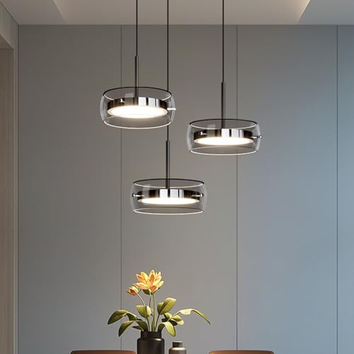 LED Pendelleuchte Esstische Dimmbare Hängelampe Esszimmer Esstischlampe mit Fernbedienung Kristall Glas Anhänger Lampe Höhenverstellbar Hängeleuchte für Wohnzimmer Kücheninsel Büro (3-B-Kopf)