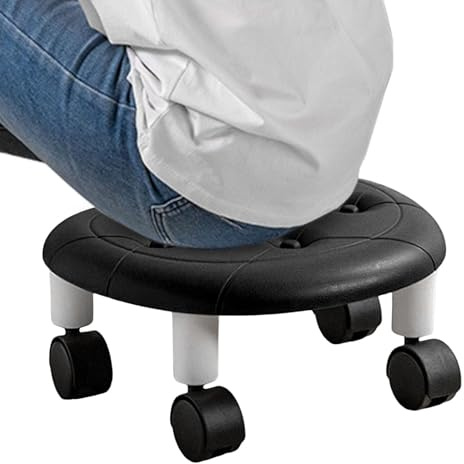 Petit tabouret roulant - Chaise à poulie courte pivotante à 360 degrés, fauteuil roulant bas, rotatif bas, portable pour, spa, salon de manucure, siège confortable, facilité améliorée