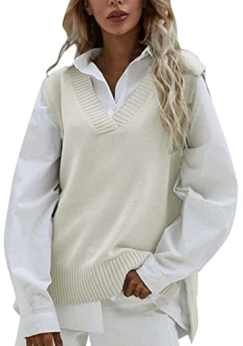 Gilet in Maglia Donna, Pullover Senza Maniche da Donna Gilet Cardigan con Bottoni in Lana Lavorata a Maglia con Scollo a V Ampio Maglioni Donna Invernali Inverno Autunno Primaverile