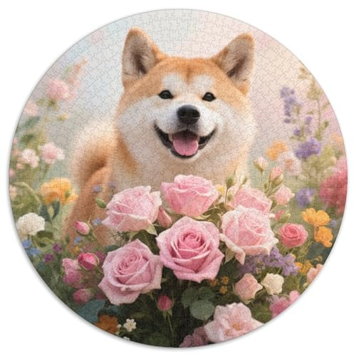 Puzzle Shiba Inu 1000 Pièces pour Adultes Et Enfants, Jeu ÉduChatif, Casse-tête Buisson de Roses, Décoration Intérieure, Idée Cadeau 1000pcs (67.5x67.5cm)