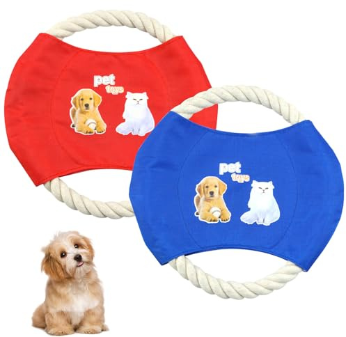KASESSS 2 Pack Dog Frisbee Set, Frisbee Dog Toy Interactive, Non-Toxic Frisbee for Dogs, Lightweight Dog Frisby for Outdoor Play, Beach and Backyard Fun, Diameter 18cm (Blue,Red)