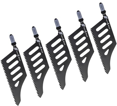 SUNGOOYUE Irregular Jigsaw Vane/Wing Smooth Cutting High Carbon Steel Saw Blades with Handle, Ideal for Softwood Fiberboard Plywood, 5 Pcs for Home Improvement