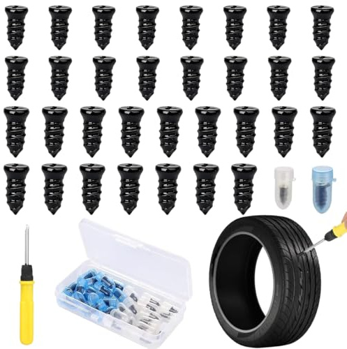 Qehyuelefu 60 Pcs Tyre Repair Kit Rubber Nails, Car Puncture Repair Kit, Tyre Repair Screws, with Screwdriver, Universal Tire Fast Repair Kits, for Bike Auto Motorcycle Truck(30 S+30 L)