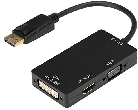 Loinutdbv Adaptador 3 en 1 Convertidor DisplayPort a HDMI/VGA/DVI, Cable Adaptador DP a HDMI VGA DVI, Resolución 4Kx2K de Alta definición con Chip Incorporado, Convertidor multifunción