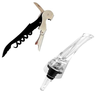 Fackelmann Set de Accesorios para Vino, incluye Sacacorchos de Camarero de Dos Tiempos y Aireador de Vino con Efecto Bernoulli