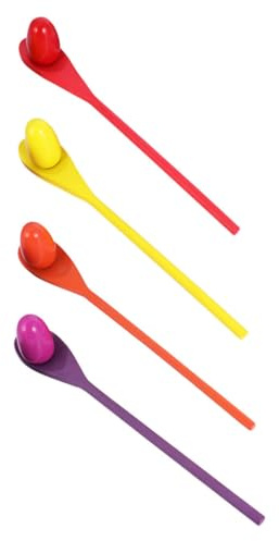 Veemoon Egg and Spoon Race Game 4 Set Wooden Spoons and Balls for Balance Training, Fun for Kids and Adults, for Relay Race and Contest Indoor Outdoor Toy Game Random Color