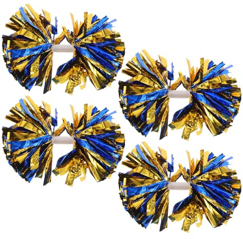 ifundom Cheerleading Pompons mit Stabgriff 4 Stück-Pack aus Pet für Mädchen | Übung und Schulwettkämpfe, Ergonomisch Geformt, Leicht und Robust, Auffällige Metalloptik