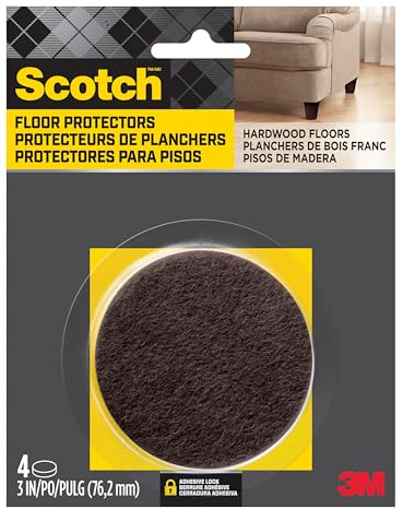 Scotch Felt Furniture Pads 4 PCS Furniture Pads for Hardwood Floors, Round, Brown 3 Diameter