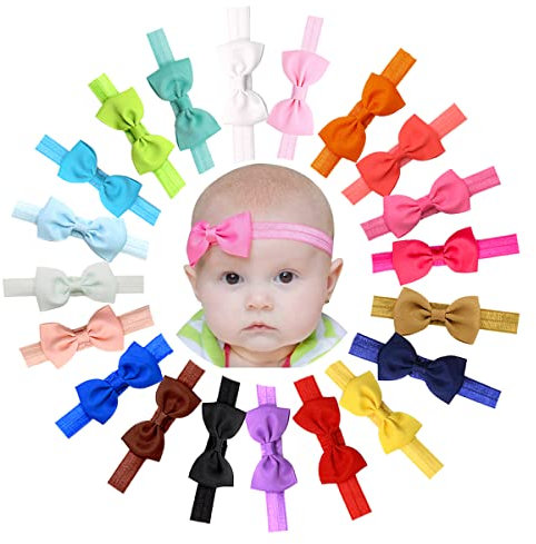 Stirnband für Baby-Mädchen, 20 elastische Stirnbänder mit 7,6-cm-Schleife