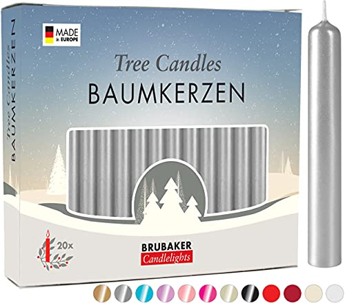 BRUBAKER 20 Pack Tree Candles - Pyramid Christmas Tree Candles - Silver