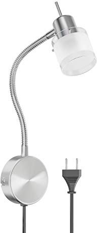 ledscom.de Leselampe/Wandleuchte MIRAS, Schwanenhals, Schalter, Stecker, edelstahl matt, 1x GU10 max. 25W
