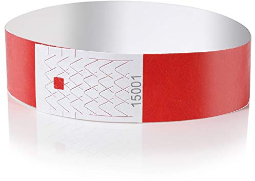 AMAZY Bracelets d'Identification - Lot de 200 Bracelets Papier pour le Contrôle et la Sécurité - pour Événements, Soirées, Festivals et Voyages - Bracelets d'Entrée Solides et Imprimables, Rouge