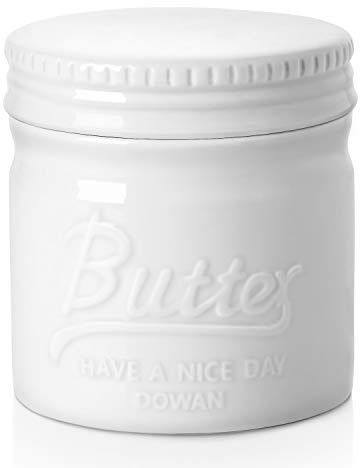 DOWAN Butter Crock, French Butter Dish for Spreadable Soft Butter, Ceramic Butter Keeper With Lid for Countertop, Butter Dish With Waterline, Housewarming Gift, Kitchen and Home Decor, Soft White