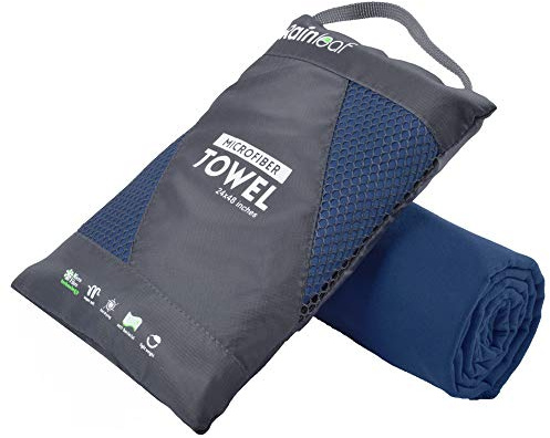 Rainleaf Microfiber Towel Quick Dry Camping & Travel & Gym Towel. Compact | Super Absorbent & Lightweight & Fast Drying. Suitable for Beach, Bath, Backpacking, Hiking, Swim. Navy Blue, 24 x 12 in