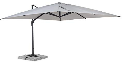 Bizzotto Ombrellone da Giardino Braccio Decentrato, Struttura in Alluminio Telo Grigio e Copriombrellone, Palo Girevole 360° e Inclinazione Verticale Ines (4x4)