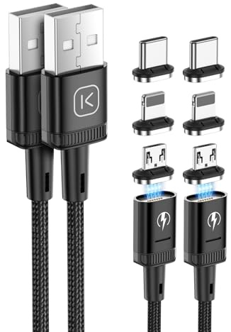 Kuulaa 3-in-1 Magnetic Charging Cable 2 Pack (1M + 1M) Nylon Braided USB C Data Cable for iPhone/Samsung/Micro USB Devices, Black