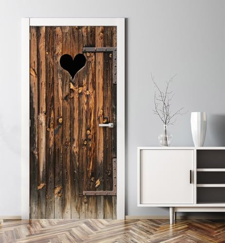 MyMaxxi - Tür bekleben mit Türtapete Türposter Türfolie Selbstklebend 90x200 Holz Klotür Herz - Tür verschönern mit Türfolie - Türaufkleber Türklebefolie Vintage Holz Bretter