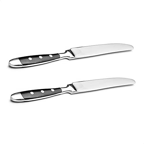 Kerafactum Lot de 2 couteaux de table en acier inoxydable avec lame de scie | Couteau à viande avec manche noir | Set bistro extensible