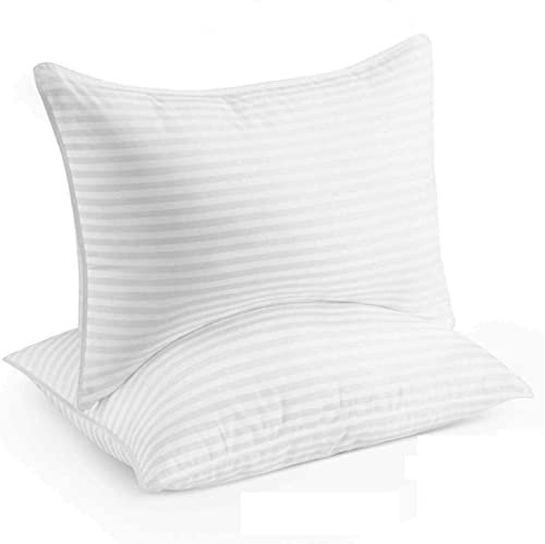 Oliver Bedding Premium Stripe Soft Pillows - 2 Pack(White), Microfiber Hotel Quality Pillow for Side Sleepers, Bounce Back Bed Pillow, Designed for Comfort, Luxury Sleep & Dust Mite Resistant