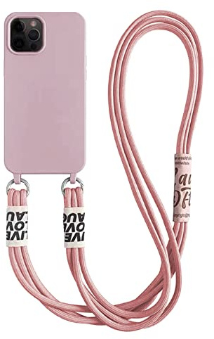 Emlivi Handykette Hülle für iPhone XS Max Necklace Handyhülle Nylon Schultergurt Liquid Silikon TPU Cover mit Kordel zum Umhängen Schutzhülle mit Stylische Band Case für iPhone XS Max, Rosa