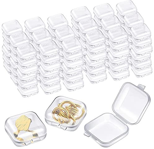 RHBLME Mini-Schmuck-Aufbewahrungsbox mit Scharnierdeckel, kleine Kunststoff-Schmuckschatullen, Schmuckaufbewahrungsbehälter, transparent, quadratisch, Schmuckhalter für Halsketten, Ohrringe, Ringe,