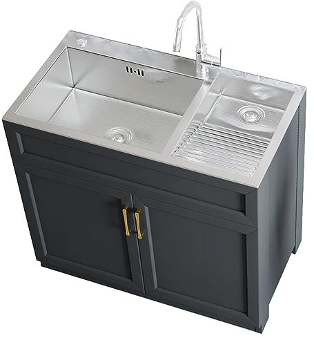 TRGCJGH Wäschespüle mit Schrank, Badezimmer-Spülbecken Wäscherei-Pool Balkon Haushalt Waschbecken für Garage, Keller, Werkstatt und Waschküche(80x48cm/31.4x18.8in,Right washboard)