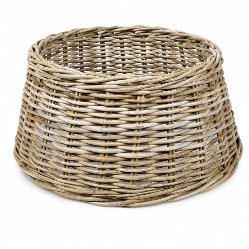 WDMT Weihnachtsbaumkorb Rattan Ø 60 × H 26 cm – Weihnachtsbaumfuß Abdeckung aus Naturmaterial – Rustikale Weihnachtsdeko Korb für Tannenbaumständer – Boho Landhausstil – Weihnachtsbaumsockel – Braun