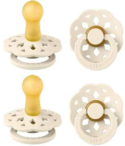 BIBS Boheme Schnuller, 6-18 Monate, 4er-Pack, Runder Sauger, Ivory | Naturkautschuklatex | Größe 2 | BPA-frei | Hergestellt in Dänemark | Hohe Akzeptanz | Luftlöcher | Komfortschild