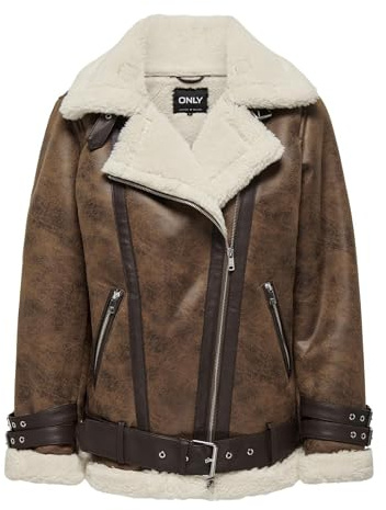 ONLY Onlolympia Faux Bonded Biker Cc OTW bikerjacka för kvinnor, Choklad chip/detalj: månstrån, M