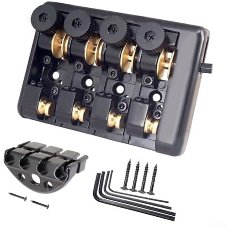 Travel Bass Bridge 4 String Headless Brass Roller Saddle Guitar Part Headless Electric Bass Saitenhalter (Schwarz)