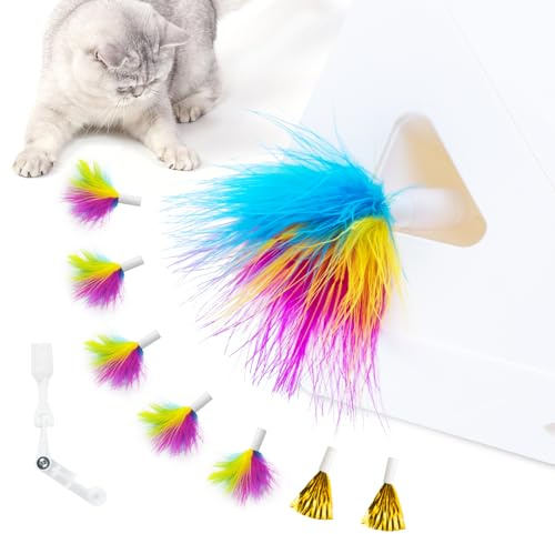 Migipaws Katzenspielzeug, MigiBox Feder Ersatz, 6 Stück Regenbogenfedern + 2 Stück Mylar-Zubehör