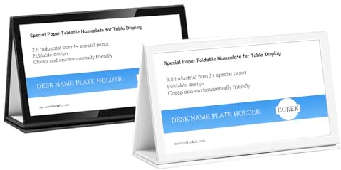 ECKEK Paquete de 2 soportes para placa de nombre de escritorio, soporte especial para letreros de papel para exhibición de mesa, placa de identificación plegable (doble cara, negro, 150 x 80 mm)