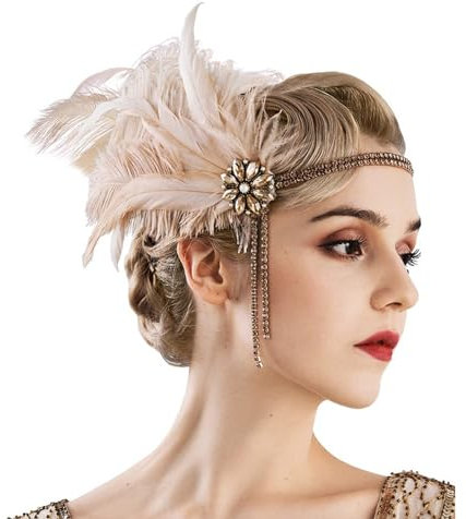 Pailletten Stirnband mit Federn, Federn Stirnband Strass Flapper Kopfschmuck 20er Jahre Stil Flapper Haarband Strass-Haarschmuck Damen Kostüm Accessoires für Karneval, Party, Tanz, (Pink-1, One Size)