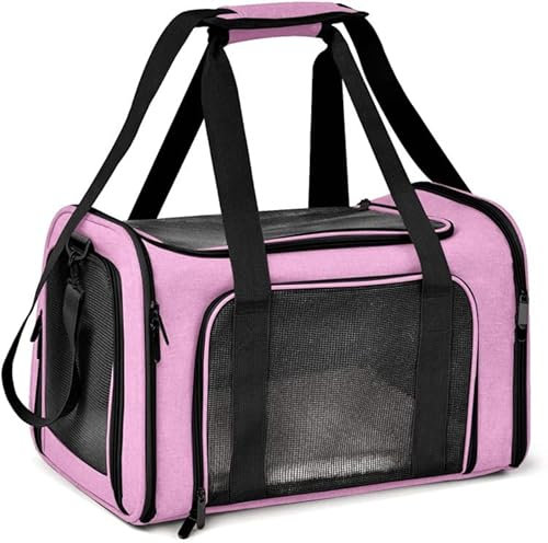 Reisetasche für Haustiere,Pet Carriers Hundetasche,Tragetasche für Groß Katze Hund Transporttasche Katzentransportbox,Atmungsaktives Netz Faltbare Hundetransportbox,Kann 3-8 kg (L,Pink)