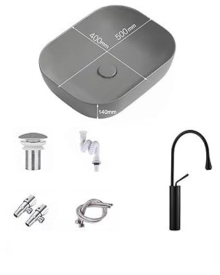 Lavabo De Baño Lavabo sobre encimera Gris Mate nórdico, Lavabo de cerámica Creativo, Lavabo de baño, Lavabo Individual Fregaderos para Recipientes De Baño (Color : B)
