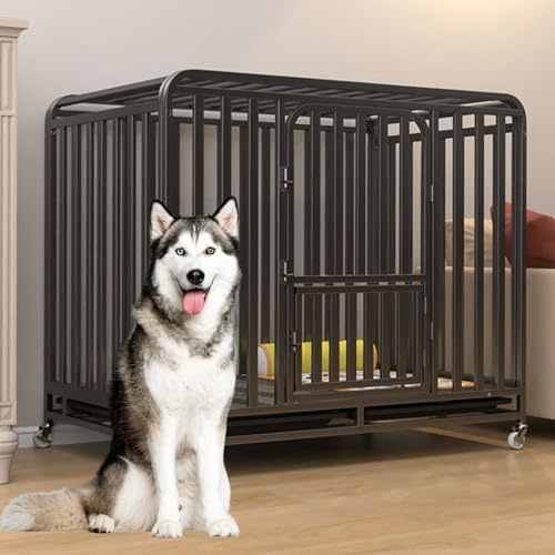 RUYICZB Hundekäfig Schwerlast Hundebox Für Zuhause Hundetransportkäfig Mit Bodenschale & Rollen, Haustierkäfig Outdoor Indoor Für Große Mittelgrosse Hunde Dog Crate Hundehütte,49.2 Lx37.4 Wx43.3 H