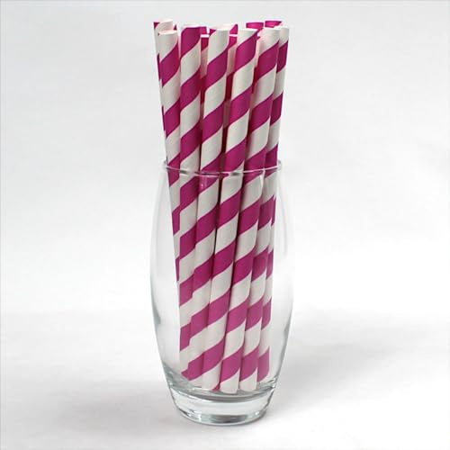 Pink & White Striped Paper Straws 10mm x 200mm (8) - Pack Size 200 - Food Safe/PFAS Free/Biodegradable/Ideal for Milkshakes & Smoothies