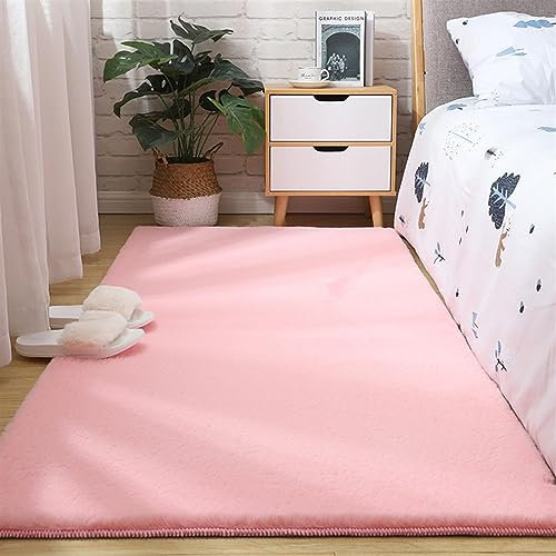 Guetto Hochflor Teppich Wohnzimmer Kunstfell Super Soft Einfarbig in Versch, Fellteppich ​Kunstfell Teppich Imitat in Creme Dicht Flauschig Seidiger Glanz,Pink b,200x300 cm